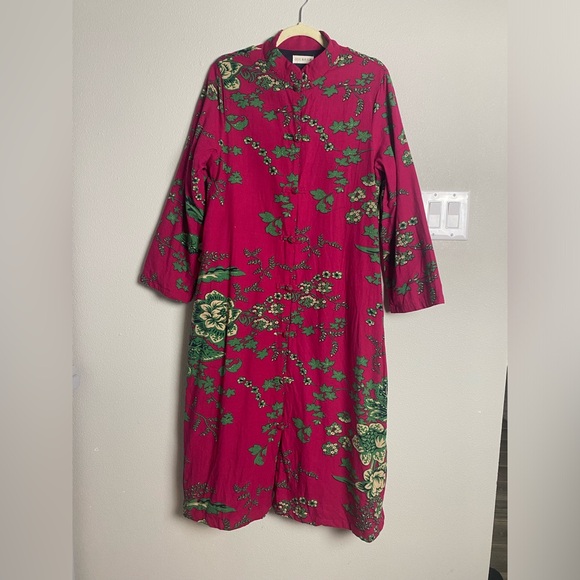 LZJN Women's Cotton linen Trench Coat Floral Print Long Jacket with Pockets 🩷💚 - Picture 6 of 13